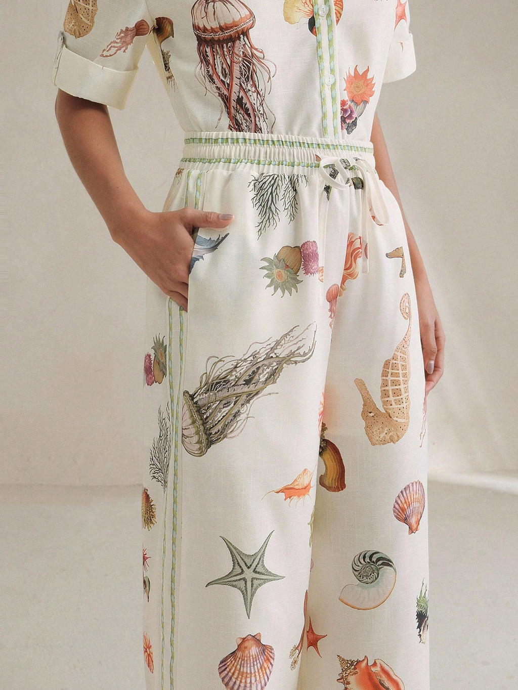 Anewsta Women's Casual Vacation Ocean Animal Printed Wide Leg Pants