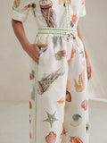 Anewsta Women's Casual Vacation Ocean Animal Printed Wide Leg Pants