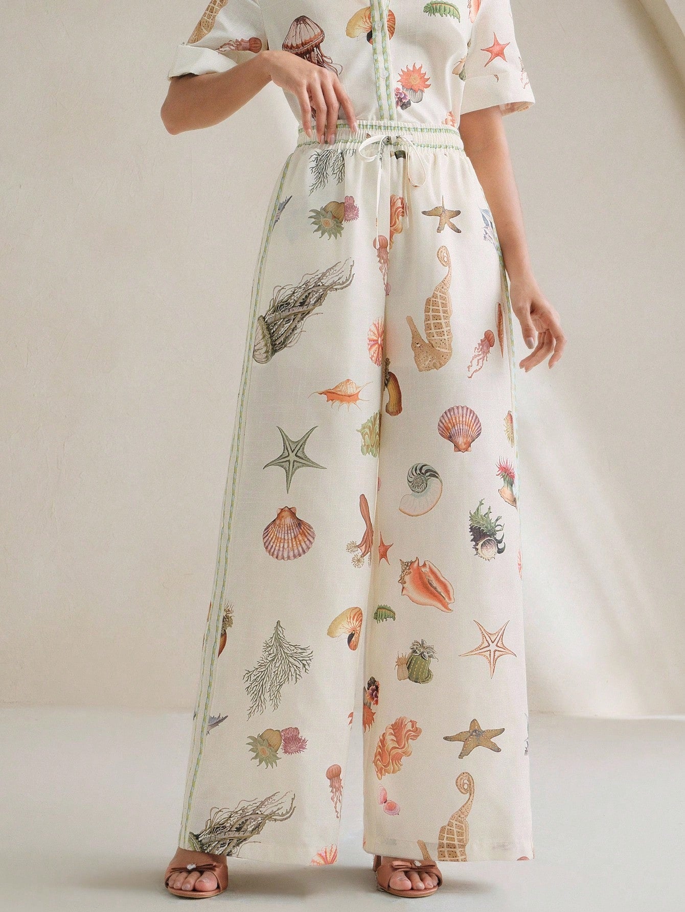Anewsta Women's Casual Vacation Ocean Animal Printed Wide Leg Pants