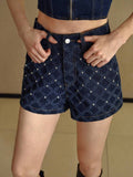 CASUAL TEXTURED JACQUARD DENIM LOOSE STRAIGHT LEG SHORTS