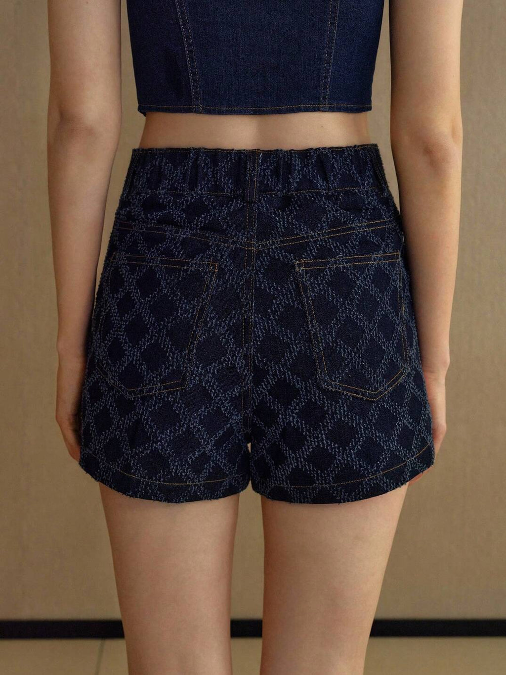 CASUAL TEXTURED JACQUARD DENIM LOOSE STRAIGHT LEG SHORTS