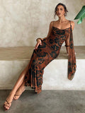 Women's Asymmetric High Slit One Shoulder Tie Chiffon Dress, Vacation Style, Spring/Summer