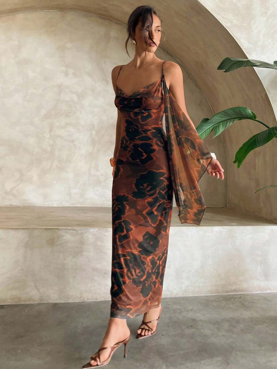 Women's Asymmetric High Slit One Shoulder Tie Chiffon Dress, Vacation Style, Spring/Summer