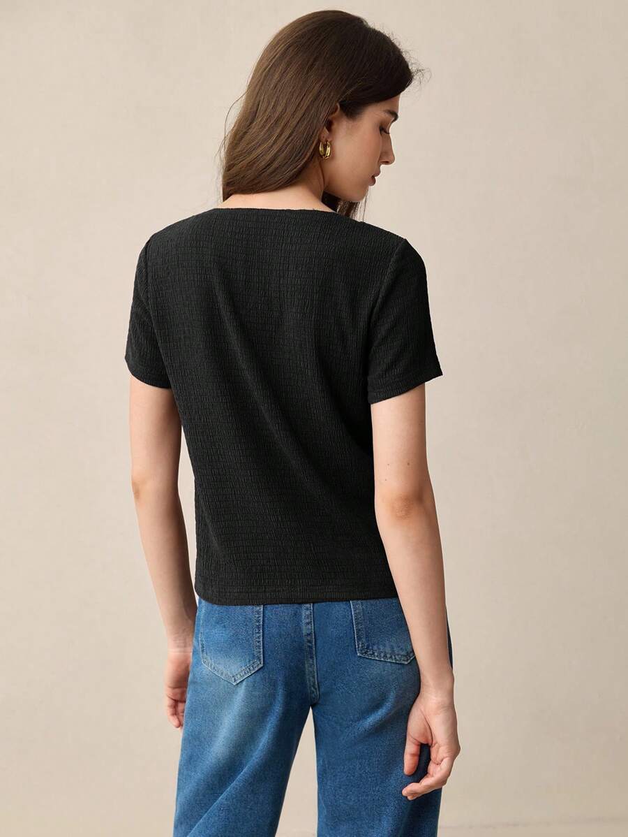 Autumn New Black Round Neck Short Sleeve Women's T-Shirt