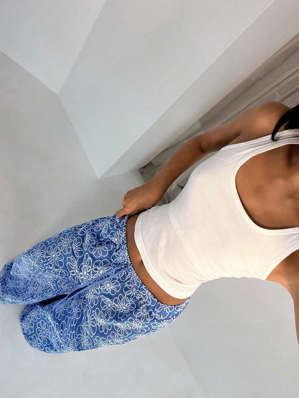 Glamine Embroidered Wide Leg Low Waist Pants