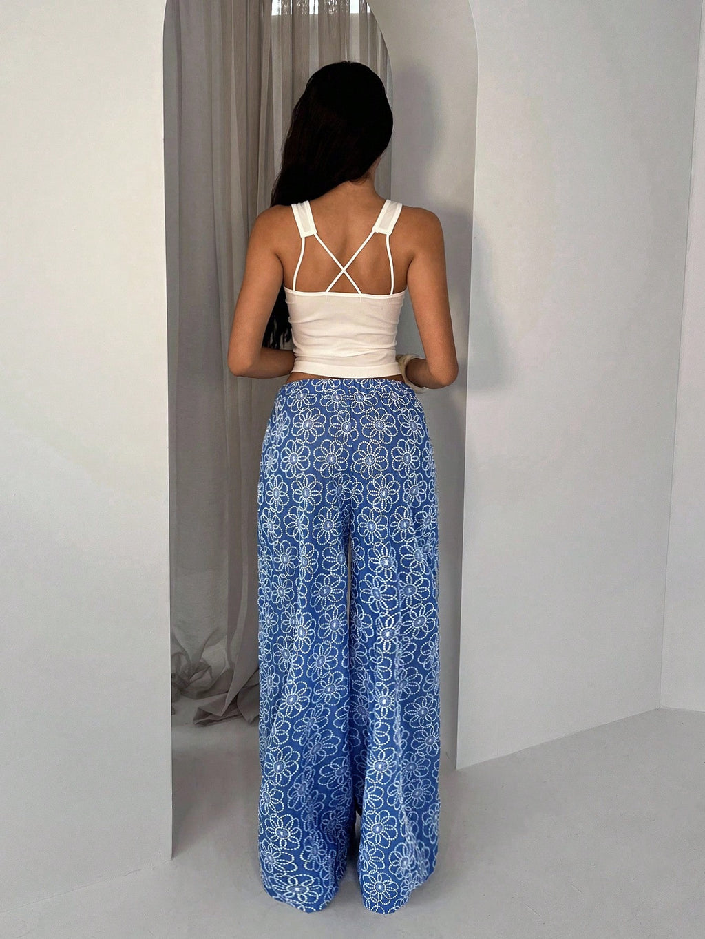 Glamine Embroidered Wide Leg Low Waist Pants