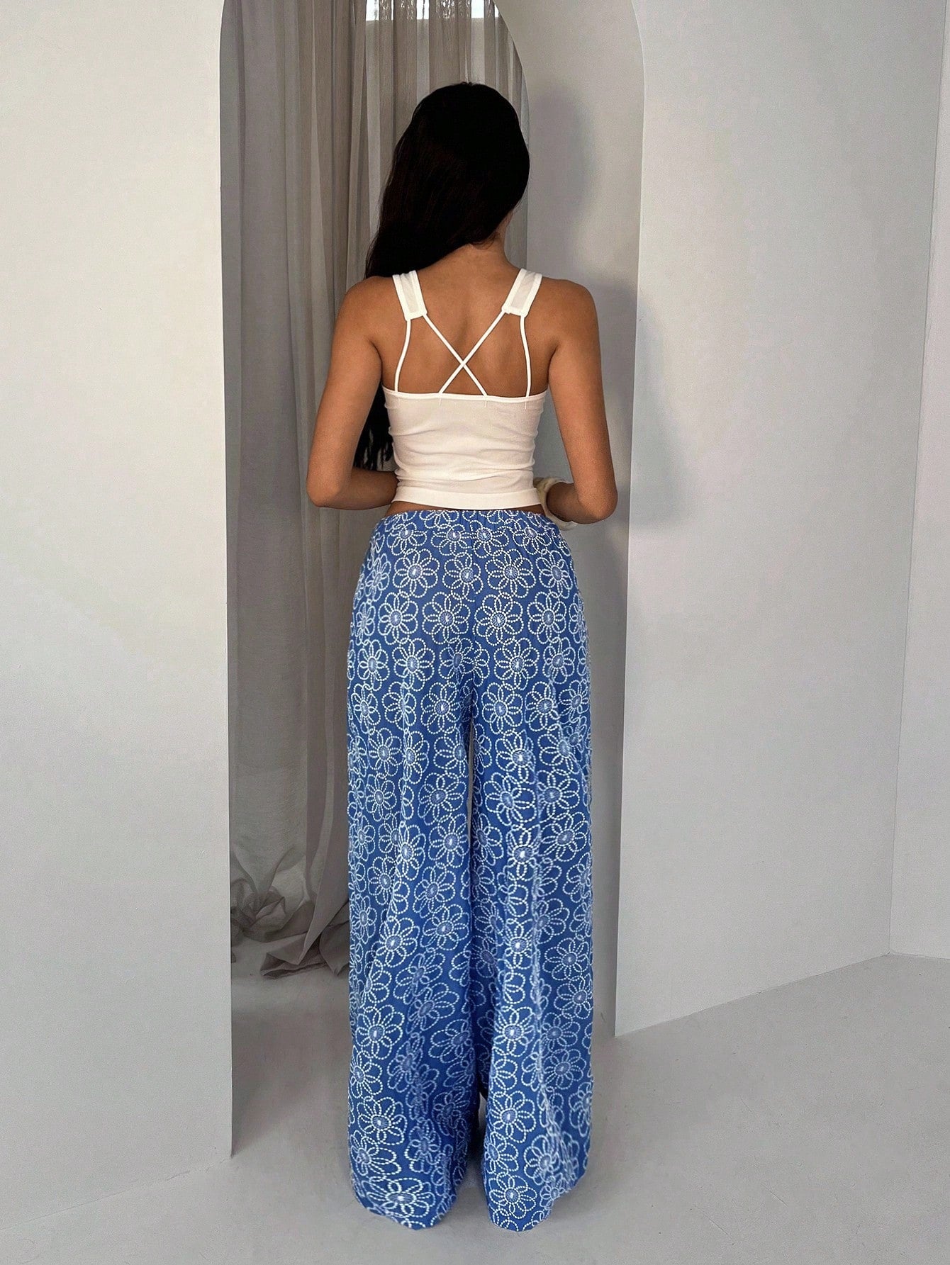 Glamine Embroidered Wide Leg Low Waist Pants