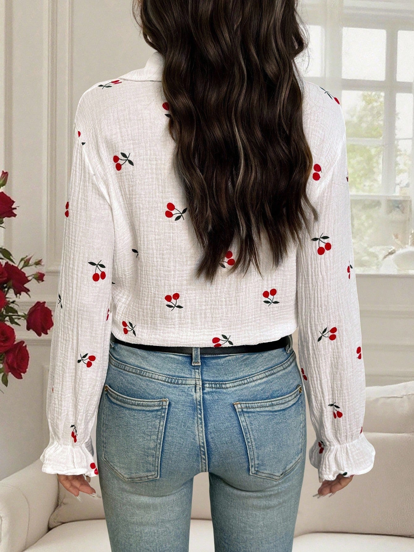 Women's Cherry print Long Sleeve Shirt