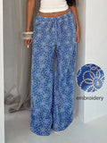 Glamine Embroidered Wide Leg Low Waist Pants