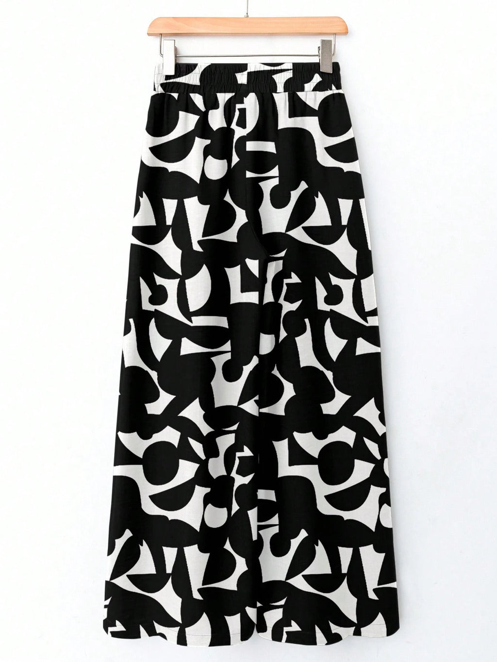 SHEIN LUNE Women's Black &amp; White Wide Leg Printed Pants