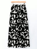 SHEIN LUNE Women's Black &amp; White Wide Leg Printed Pants