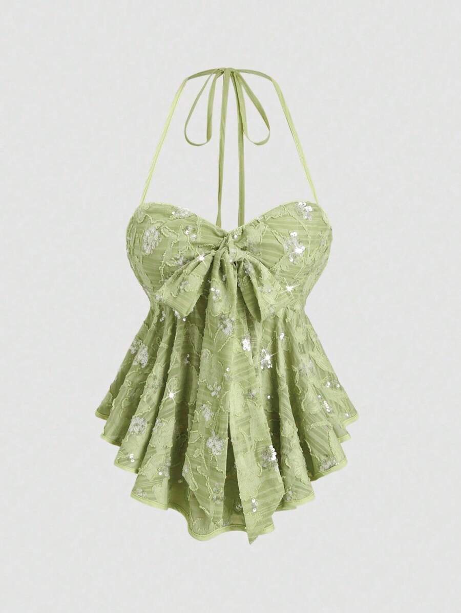 Sexy Halter Strap Beaded Embroidery Women's Camisole