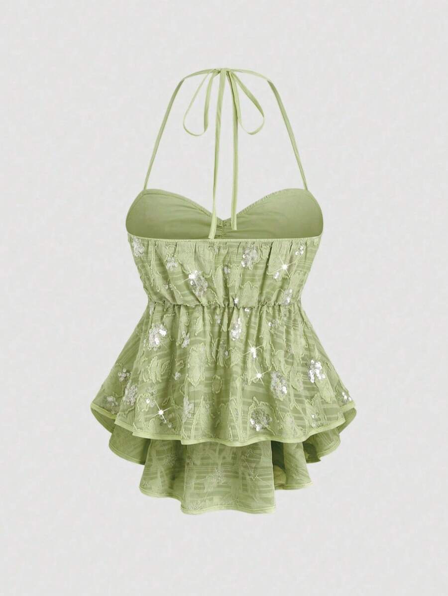 Sexy Halter Strap Beaded Embroidery Women's Camisole