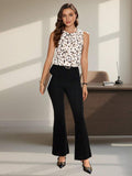 Women's Rainbow Leopard Abstract Printed Ruffle Collar Sleeveless Shirt