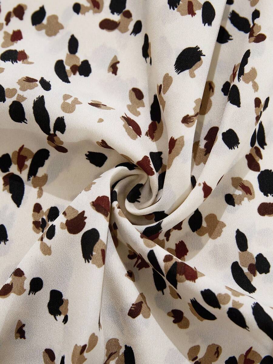 Women's Rainbow Leopard Abstract Printed Ruffle Collar Sleeveless Shirt