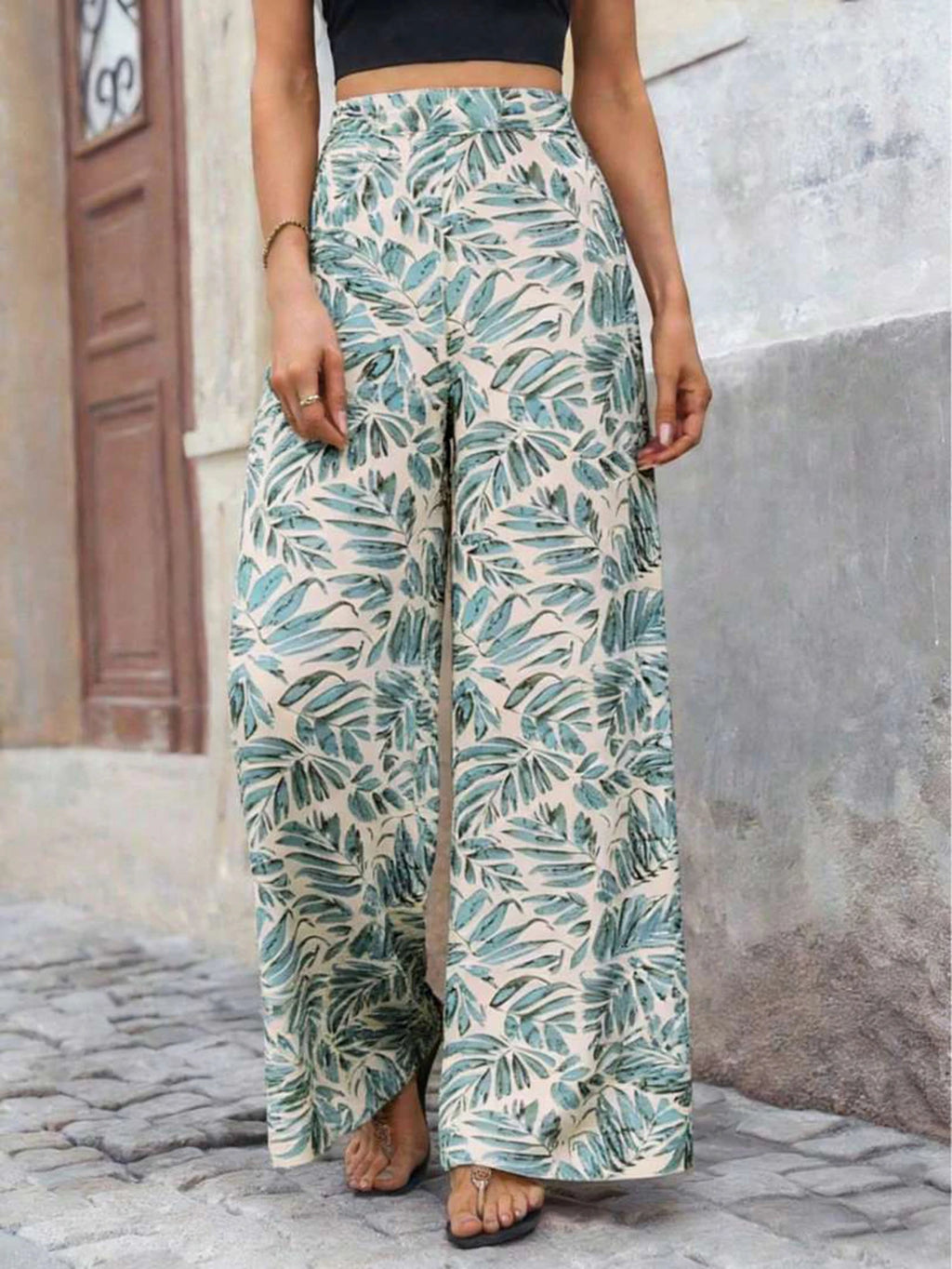Women's High Waist Floral Chiffon Wide Leg Loose Pants