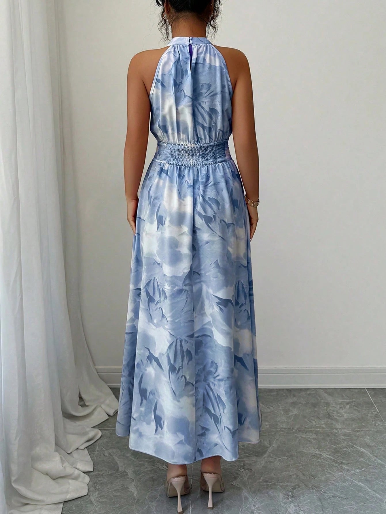 Modelyn Women's White And Blue Floral Summer Elegant Holiday Tea Party Maxi Dress