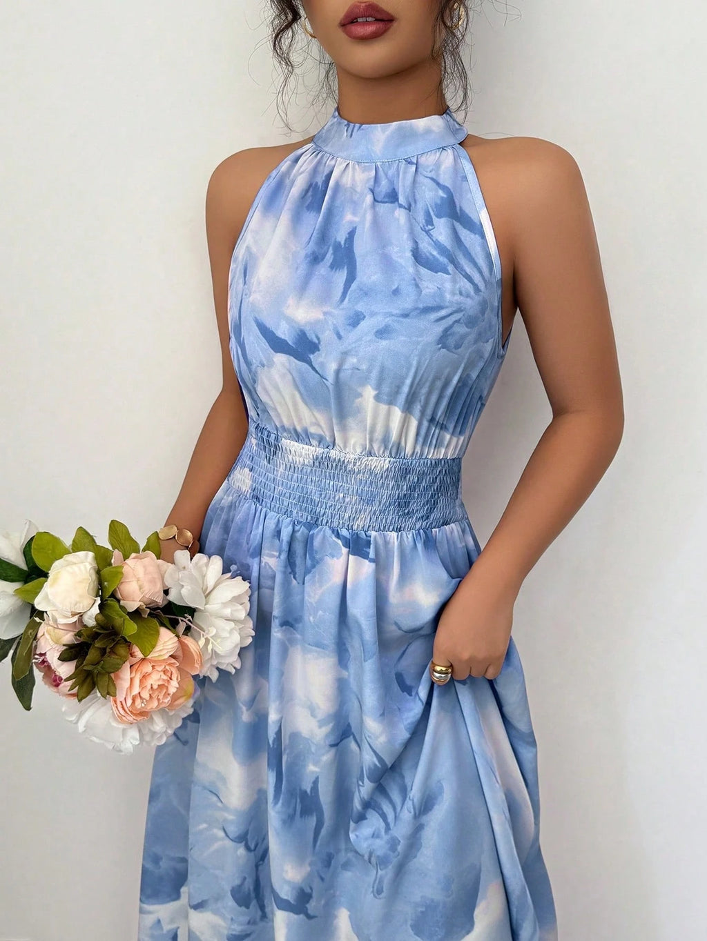 Modelyn Women's White And Blue Floral Summer Elegant Holiday Tea Party Maxi Dress