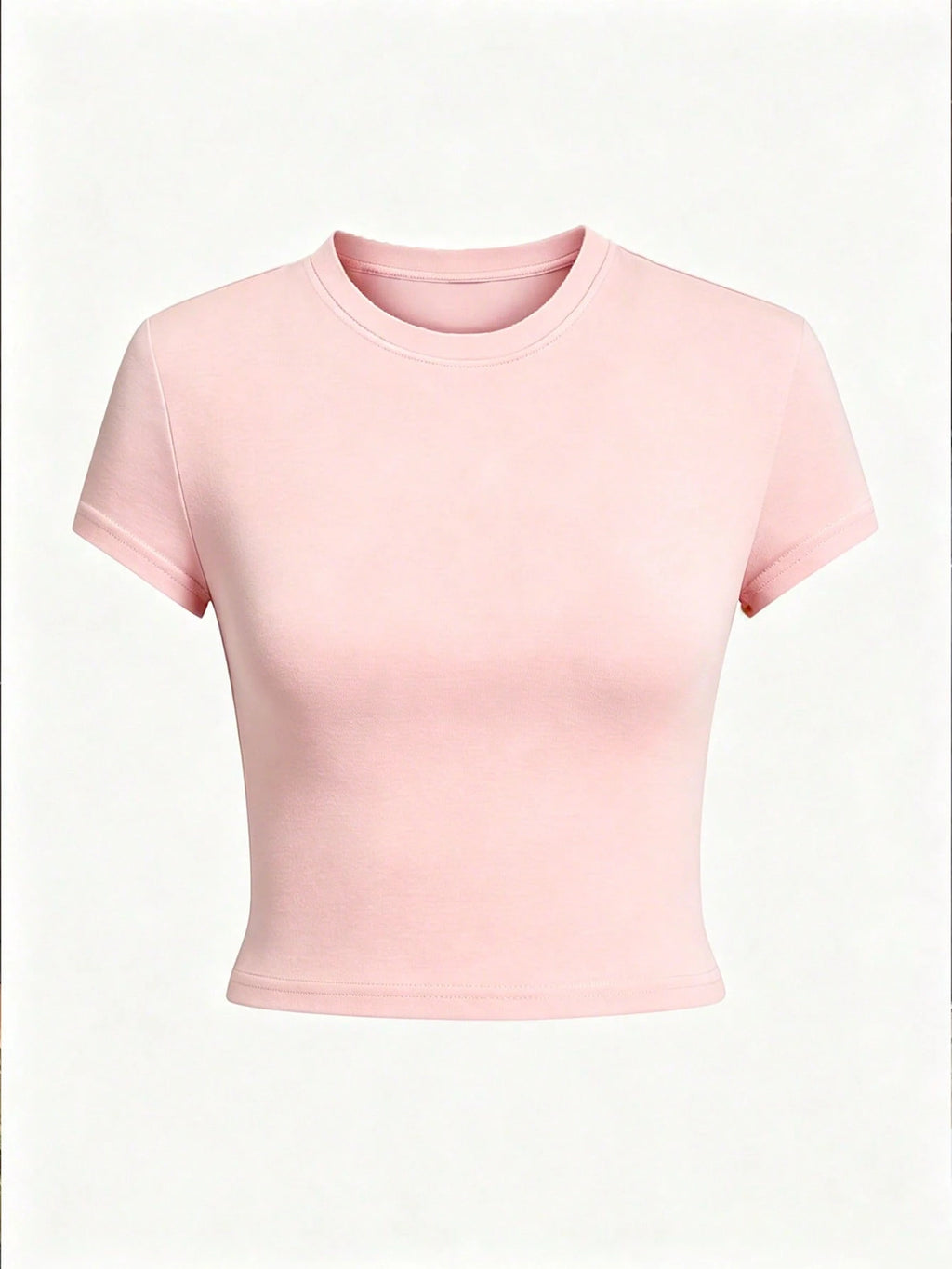 Summer New Minimalist Fashion Casual Women's Pink Round Neck T-Shirt