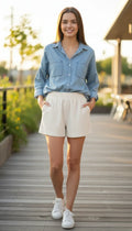 Ribbed Elastic Waist Shorts - M