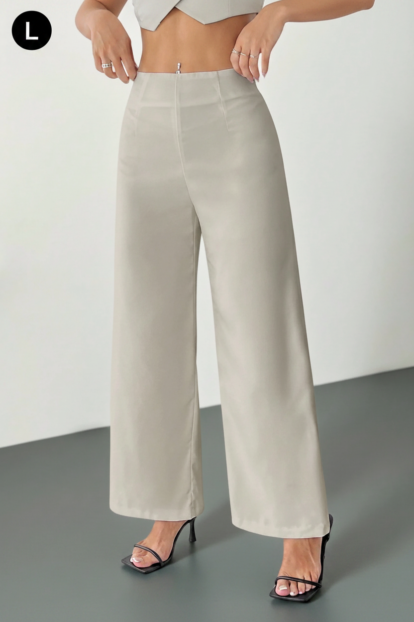 SHEIN PETITE Casual Versatile Solid Color Straight Leg Pants ,Petite Women