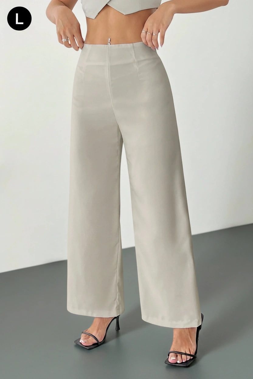 SHEIN PETITE Casual Versatile Solid Color Straight Leg Pants ,Petite Women
