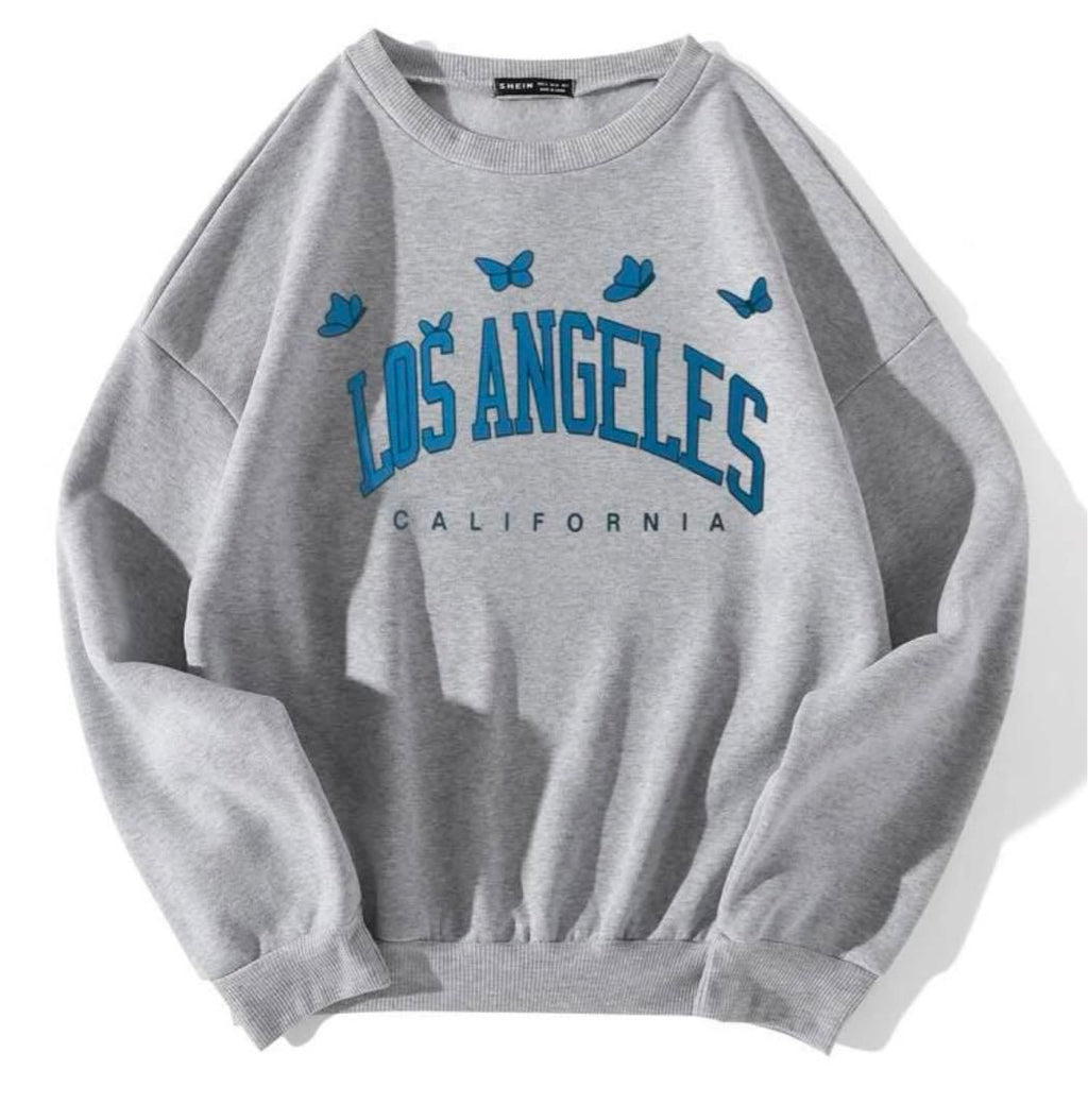 City Girl Sweatshirt, Long Sleeve, Gray, Butterfly Print - Small