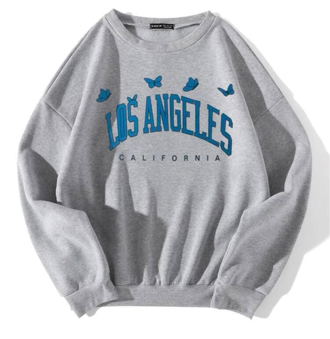 City Girl Sweatshirt, Long Sleeve, Gray, Butterfly Print - Small