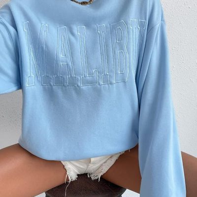 Women for Sweatshirt Letter Embroidery Drop Shoulder Sweatshirt Women for Sweatshirt