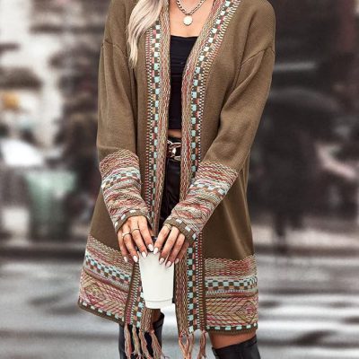 Women's Fall/Winter Cardigan Coat with Drop Shoulders - XL