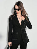Double pocket Stitching Detail Trimmed Blazer Jacket - M