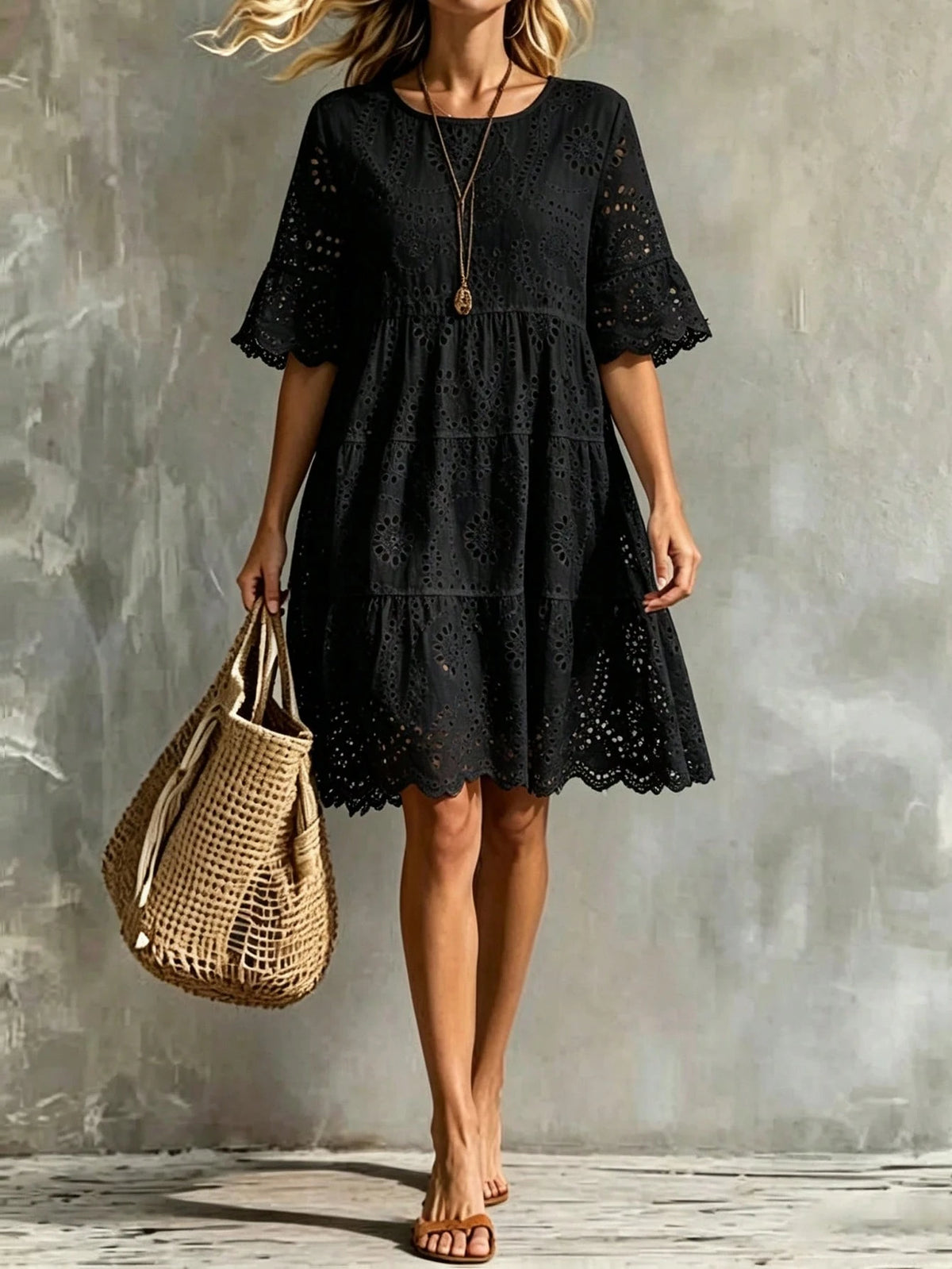 Breezaya Women's Black Summer Boho Holiday Vacation Dress
