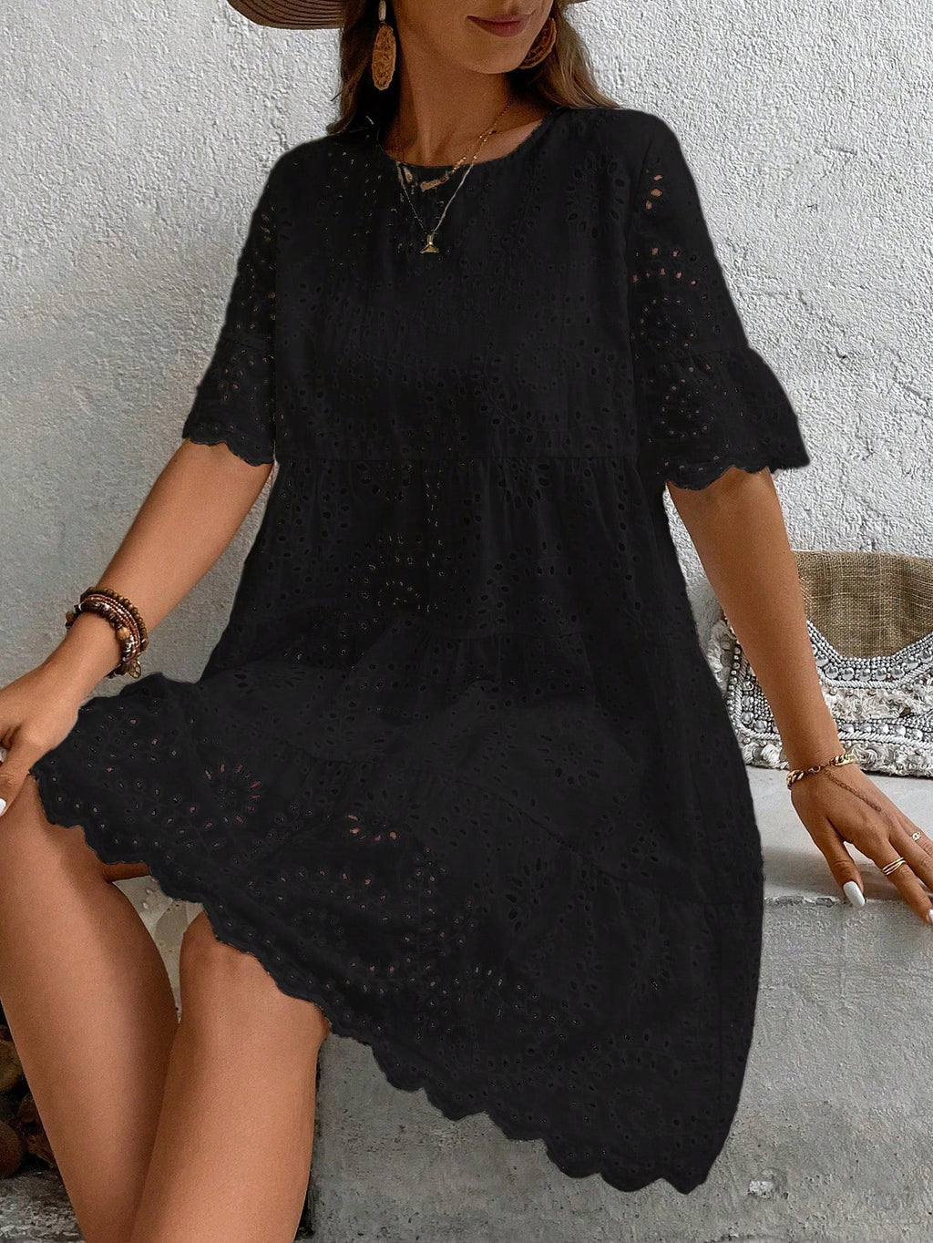 Breezaya Women's Black Summer Boho Holiday Vacation Dress