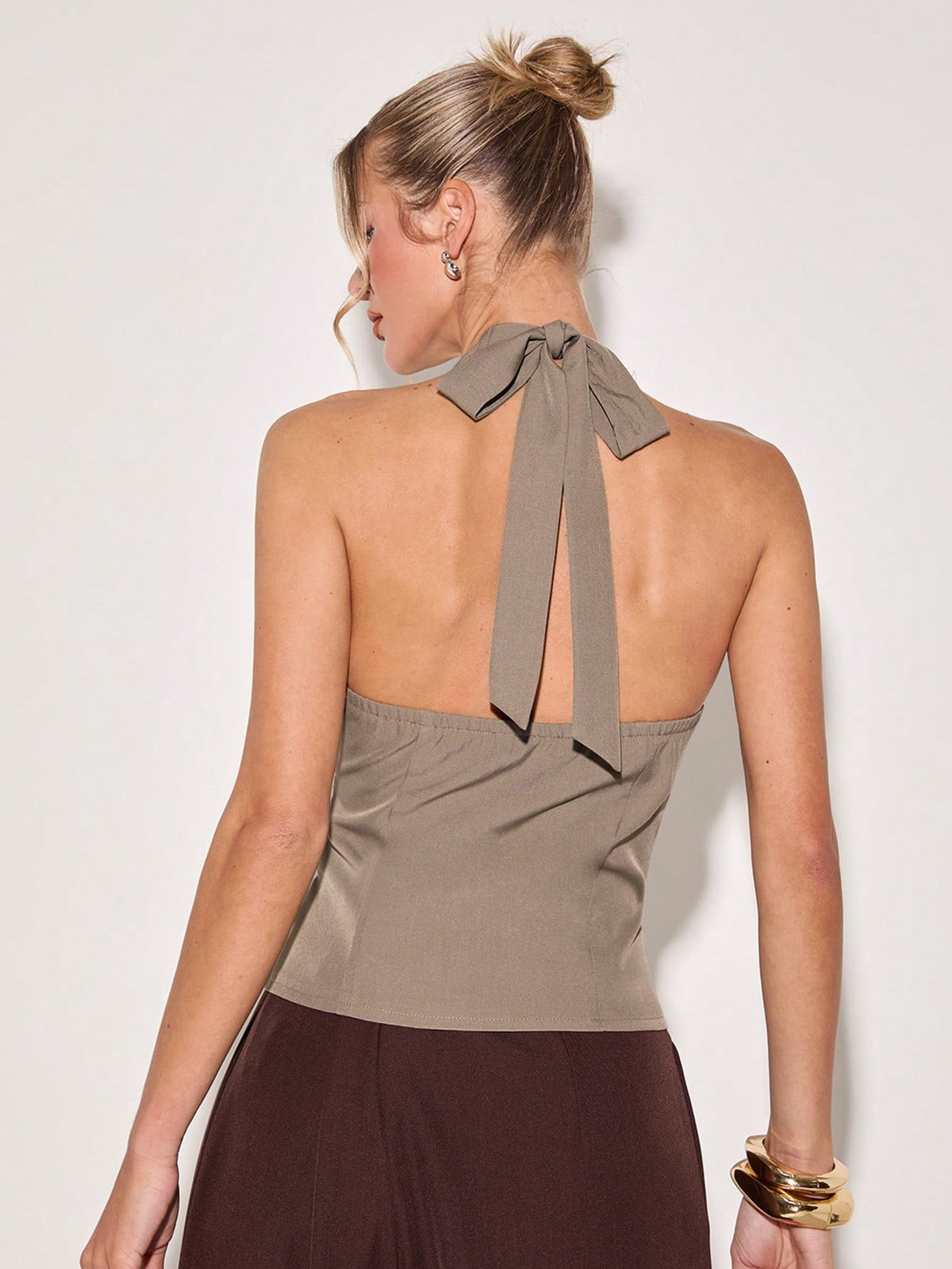 Women's Summer Elegant Khaki Green V-Neck Sleeveless Tank Top