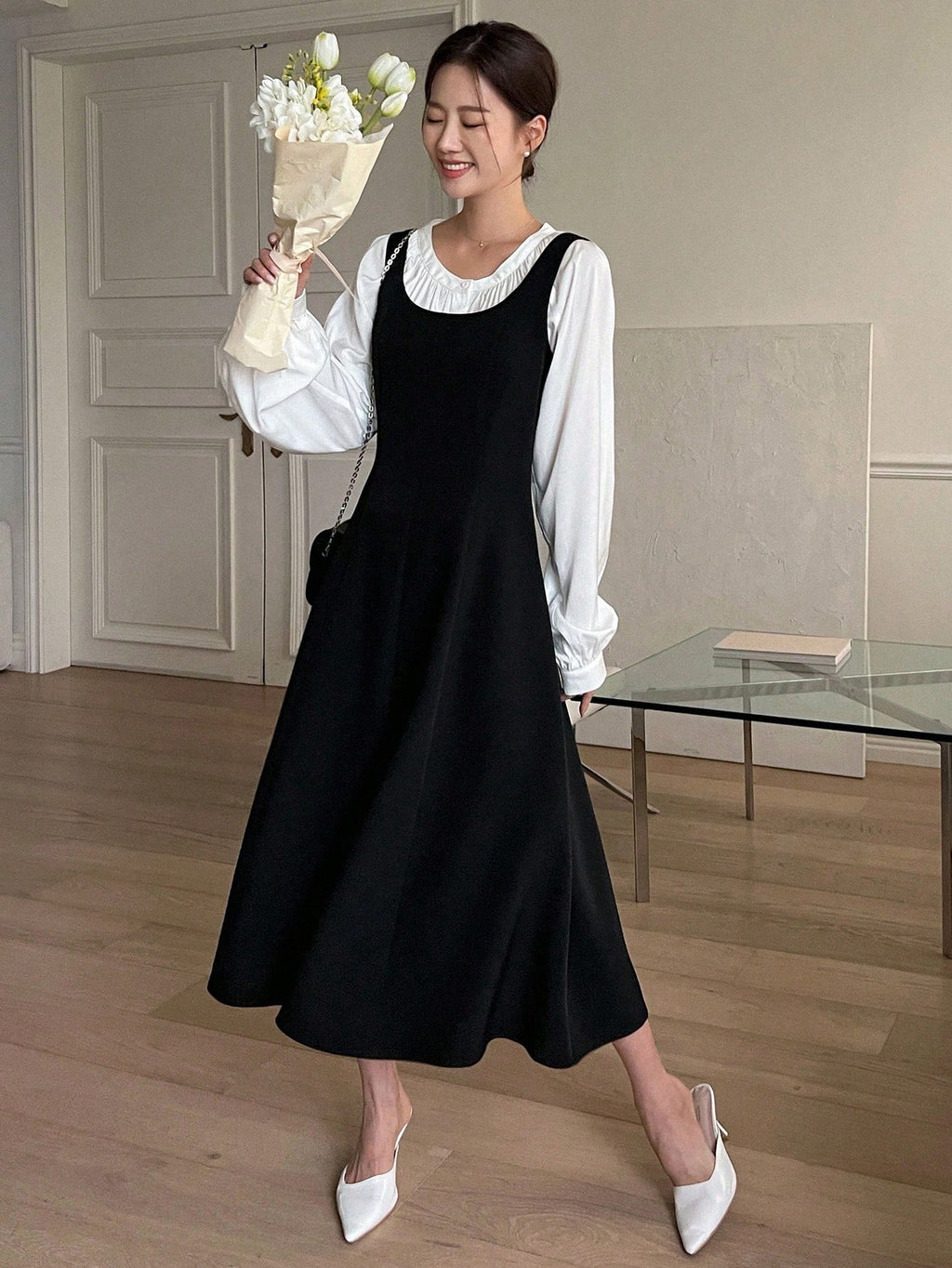 Vestido overol unicolor sin camisa dress - M