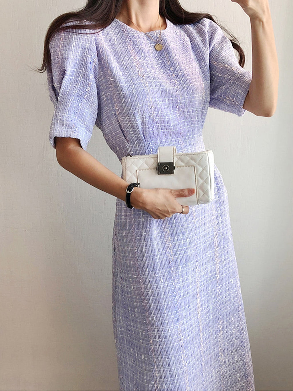 Dress with Ball Sleeves and Wavy Trim - Small