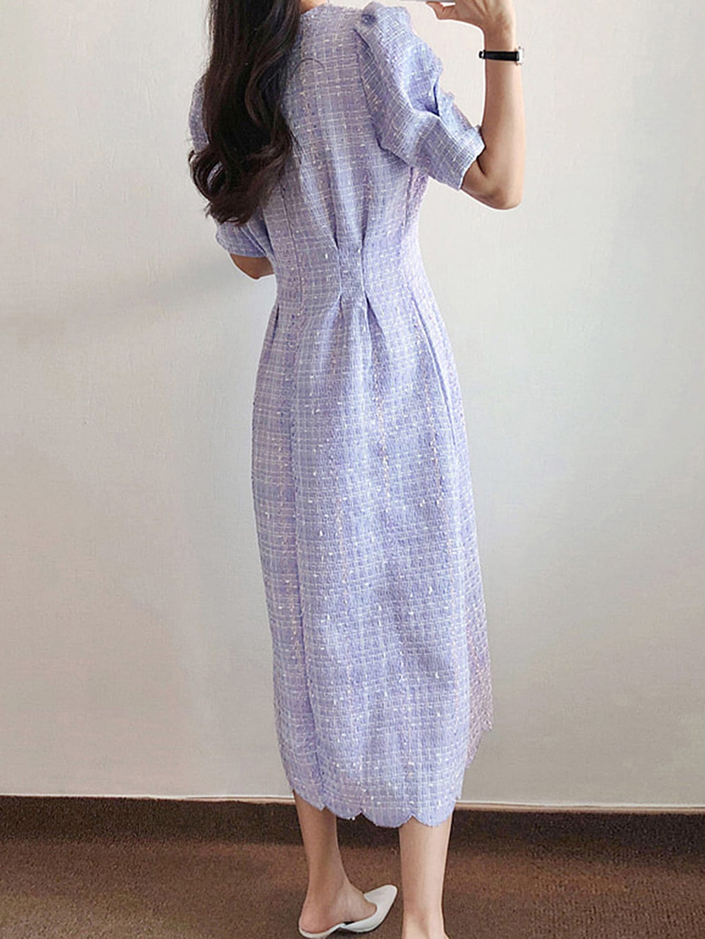 Dress with Ball Sleeves and Wavy Trim - Small