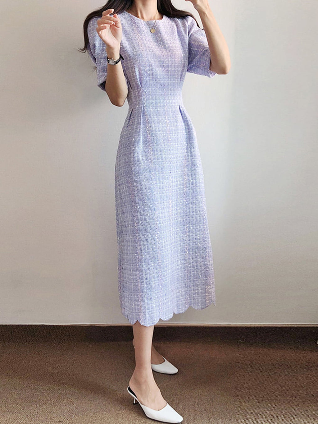 Dress with Ball Sleeves and Wavy Trim - Small
