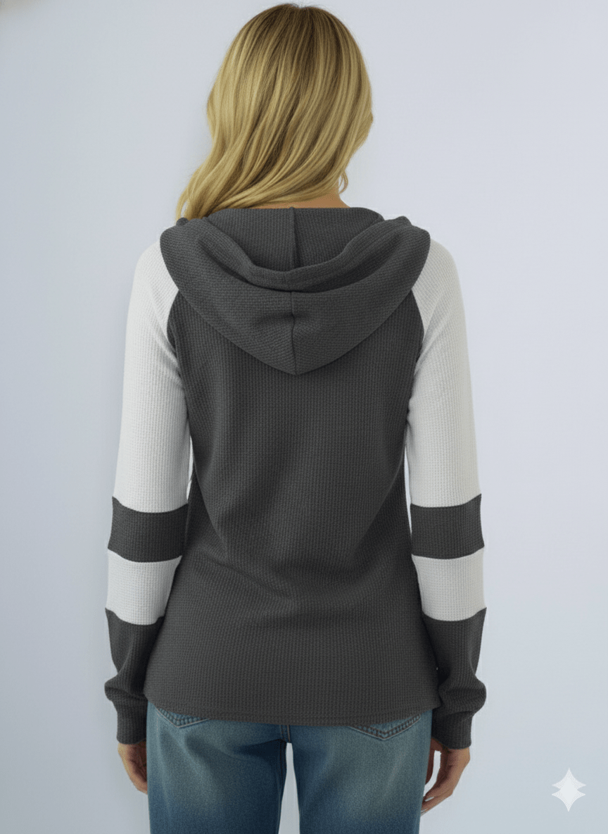 Waffle-knit Raglan Sleeve Zipper Front Hoody - L