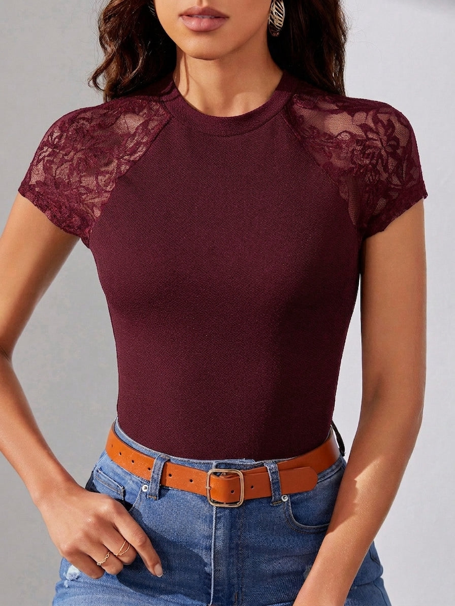 Tall Contrast Lace Raglan Sleeve Tee