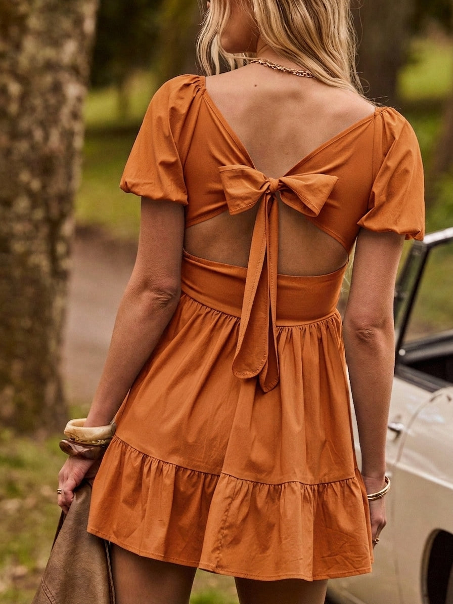 Women's Vintage Y2K Square Neck Puff Sleeve Fitted Mini Dress