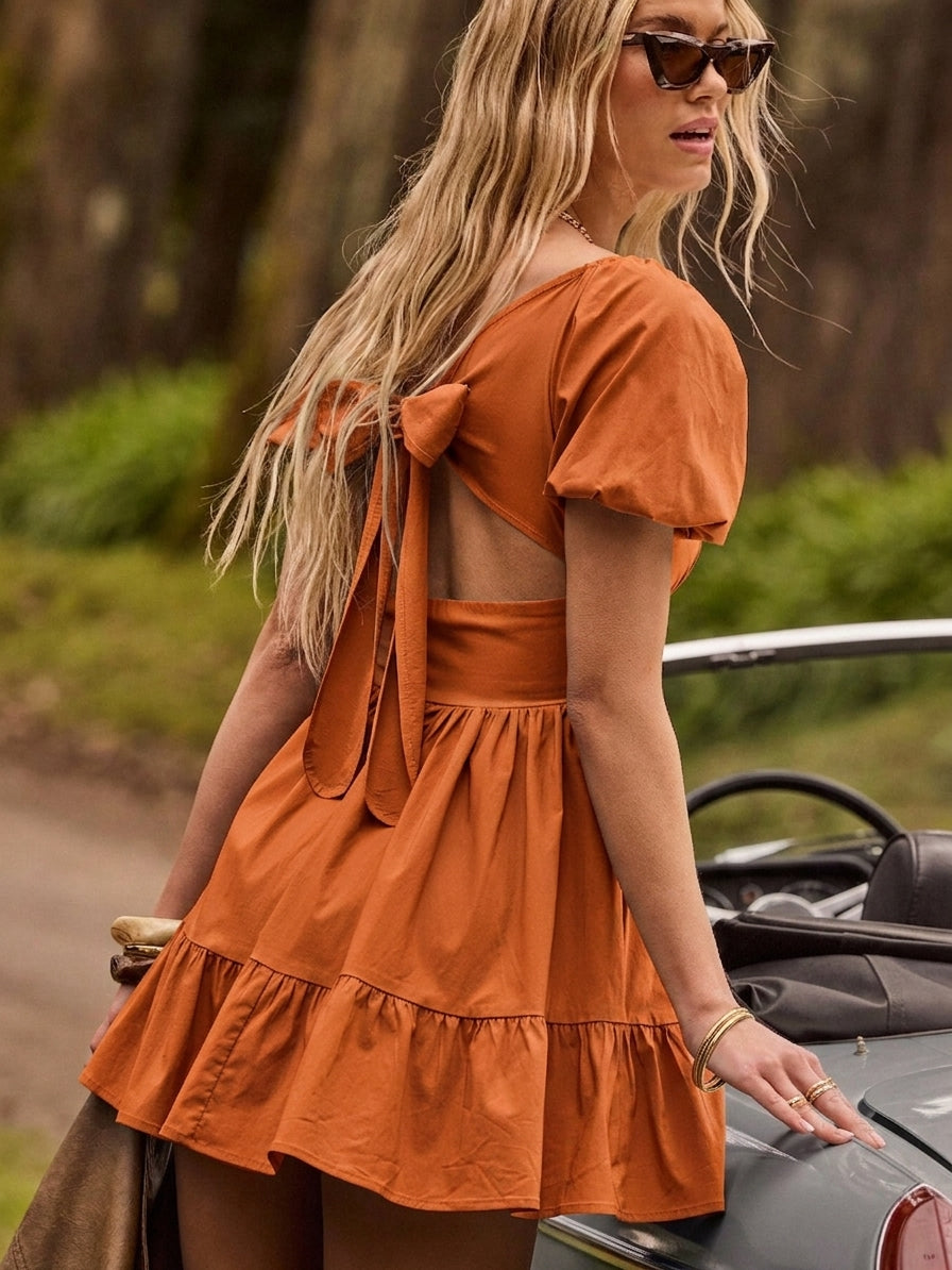 Women's Vintage Y2K Square Neck Puff Sleeve Fitted Mini Dress