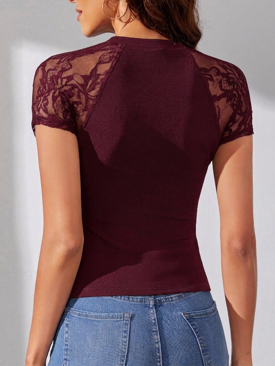 Tall Contrast Lace Raglan Sleeve Tee