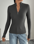 Long Sleeve T-Shirt, High Neck Zip Closure pullover - L