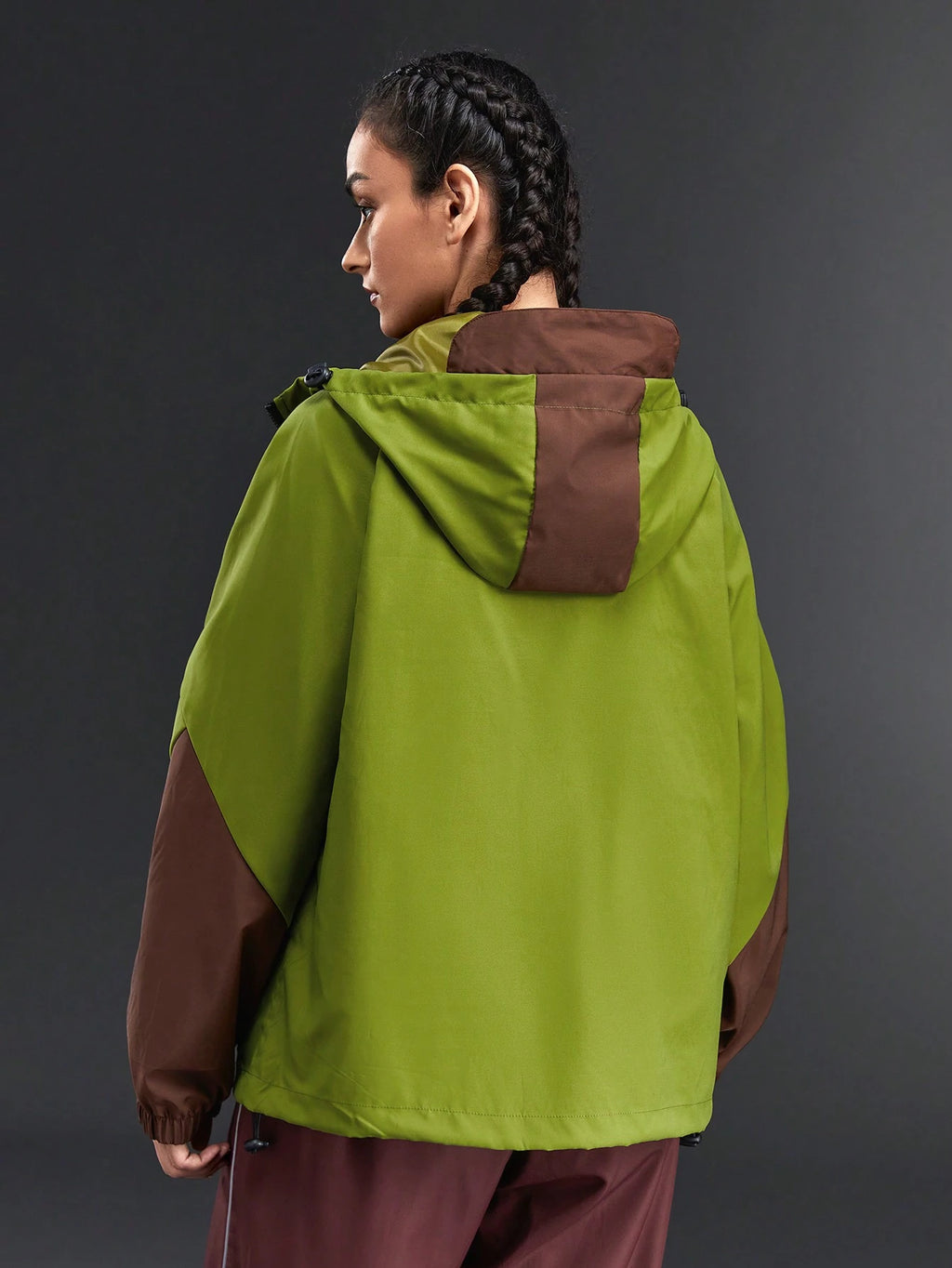 In My Nature Women's Hooded Color Block Letter Printed Windbreaker Jacket - M