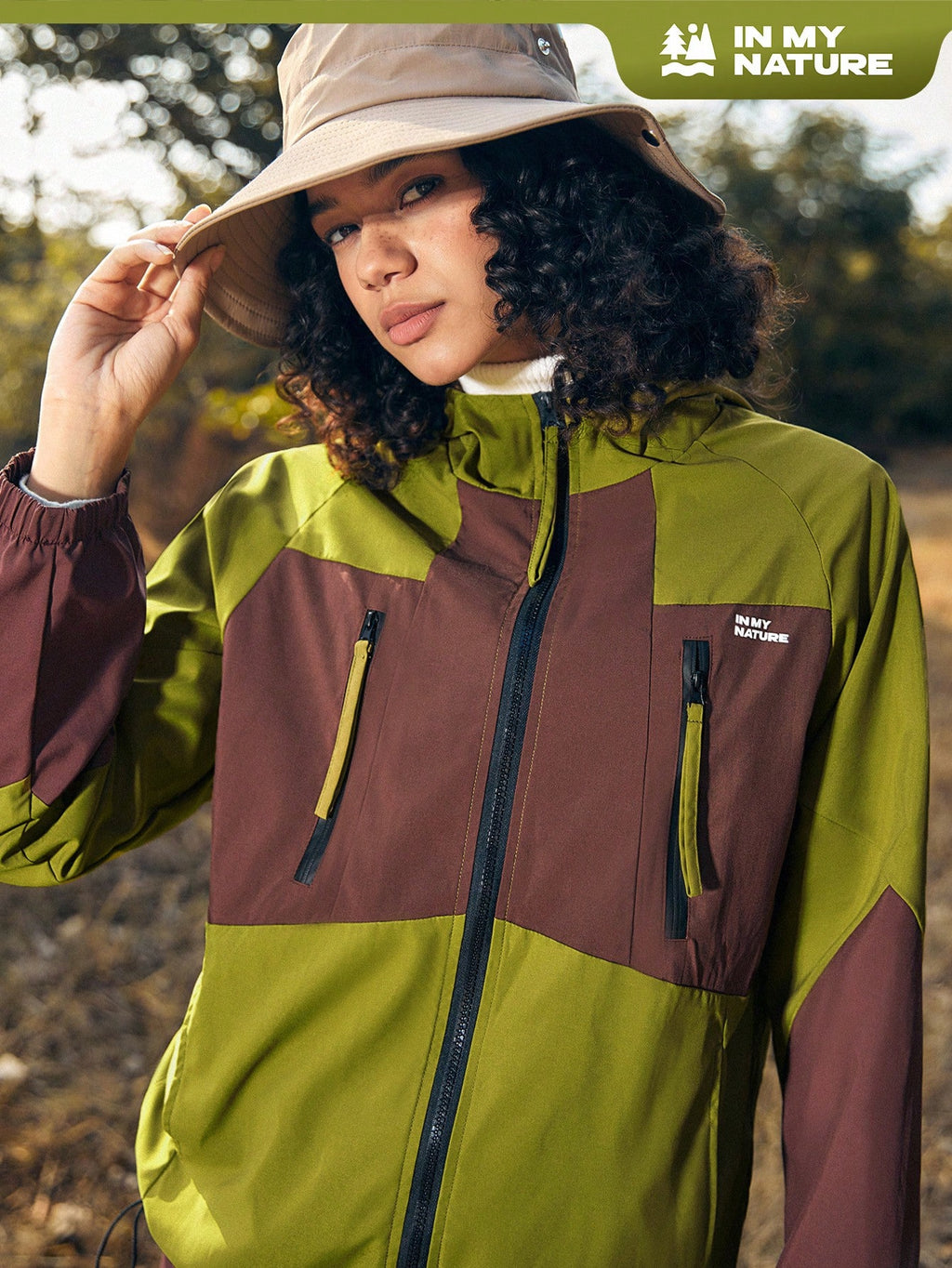 In My Nature Women's Hooded Color Block Letter Printed Windbreaker Jacket - M