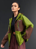 In My Nature Women's Hooded Color Block Letter Printed Windbreaker Jacket - M