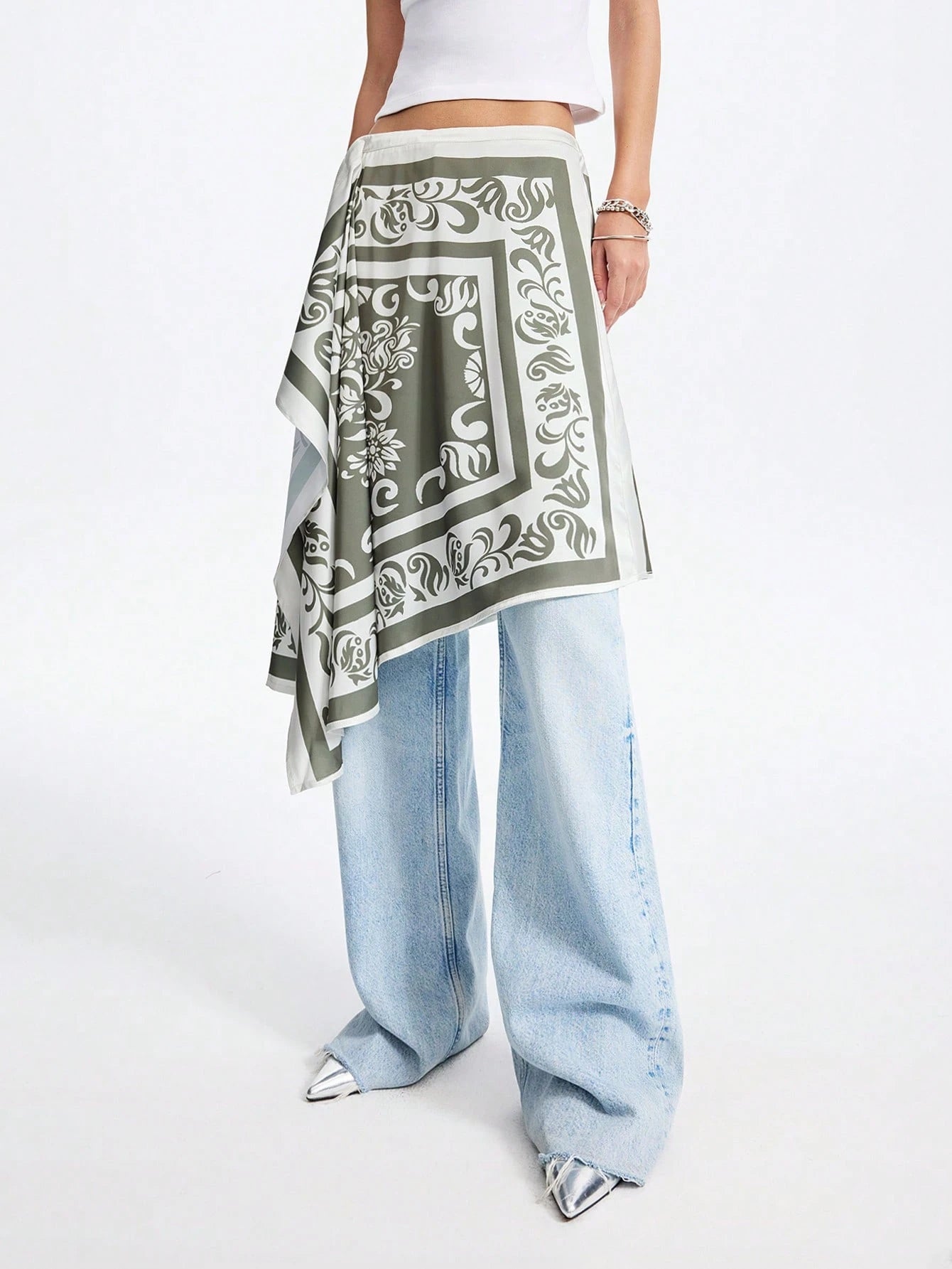 Summer Women's Artistic Printed Asymmetrical Side Placket Bohemian Style Midi Skirt