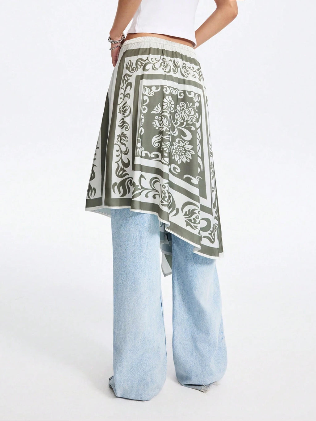 Summer Women's Artistic Printed Asymmetrical Side Placket Bohemian Style Midi Skirt