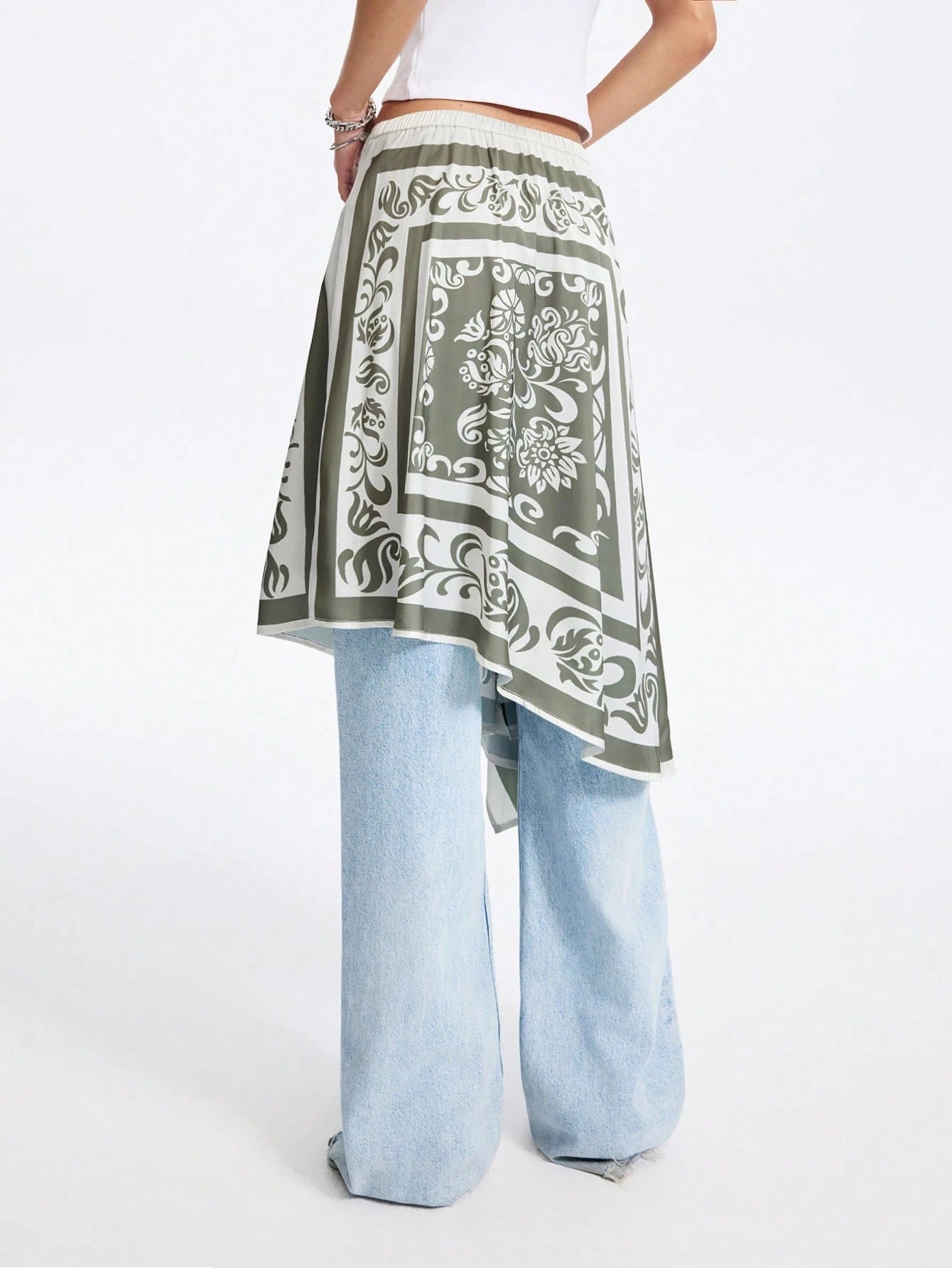 Summer Women's Artistic Printed Asymmetrical Side Placket Bohemian Style Midi Skirt